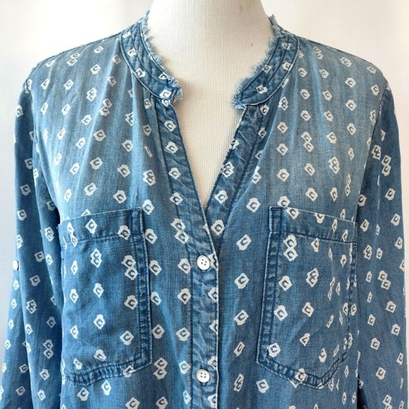 Cloth & Stone Anthropologie Women’s Print Chambray Roll Tab Shirt Dress - Picture 2 of 9